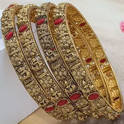GRIIHAM Ste Of 4 Gold Plated & Stone Studded Bangle-picture-14