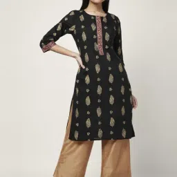Rangmanch by Pantaloons Black Cotton Printed Straight Kurta-picture-35