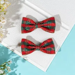 Arendelle Christmas Special Combo of Red Green Checkered Hair Bows-picture-13