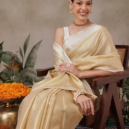 Silk Land Checked Zari Woven Design Kasavu Saree-image-21