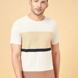 Urban Ranger By Pantaloons Tan & White Cotton Slim Fit Striped T-Shirt-picture-33