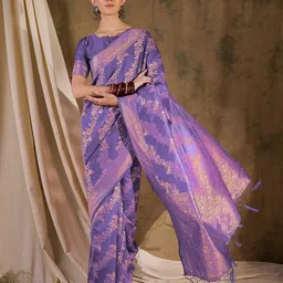 DEVATITHI Ethnic Motifs Zari Silk Blend Banarasi Saree-picture-29