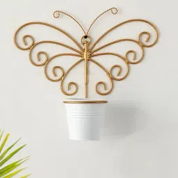 ExclusiveLane Svarn Titli White & Gold Iron Wall Planter Pot-image-63