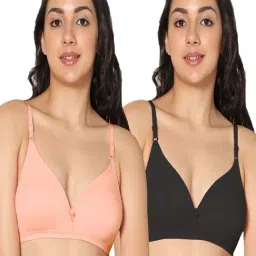 IN CARE Peach & Black Cotton T-Shirt Bras - Pack Of 2-image-4