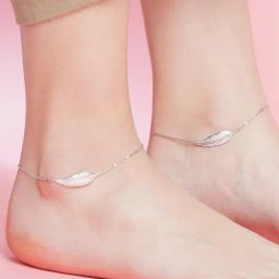 Zavya 925 Sterling Silver Leafy Rhodium Link Chained Flexible Anklets For Women-picture-10