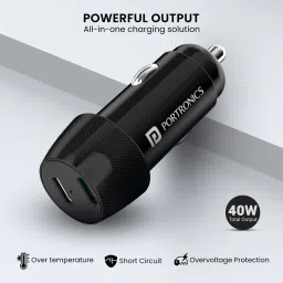 portronics black Car Power 14 portable car charger with QC & PD charging ports 40W image 3