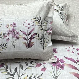 Pure Decor Grey & White Floral 330 TC King Bedsheet with 2 Pillow Covers-picture-36