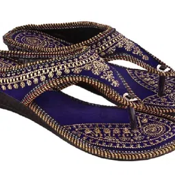 shree ol Rajasthani Jaipuri Work Ethnic Womens Girls Ladies Slipper Blue image 2