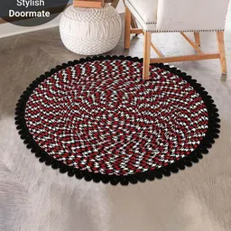 Myntra Elegant Homes Black & Red Spiral Design Round Cotton Doormat image 4