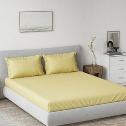 DDecor Yellow 180 TC Pure Cotton Super King Bedsheet - 2.74 M x 2.74 M-picture-1