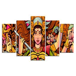 WENS Durga Maa 5 Pieces Laminated Wall Art Panels  - Multicolor-picture-42