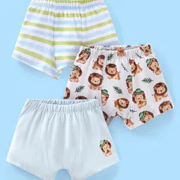 Babyhug 100% Cotton Briefs Stripes & Lion Print Pack of 3 - Blue Grey & Green-picture-10