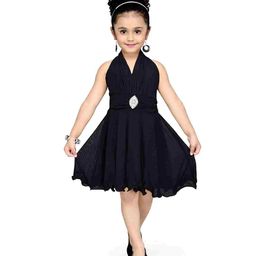 Aarika Sleeveless Solid  Party Wear Fit & Flared Dress - Black-picture-19