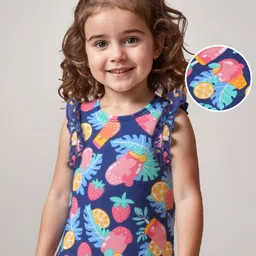 Babyhug Cotton Knit Sleeveless T-Shirt with Ice Cream Print - Navy Blue-picture-25