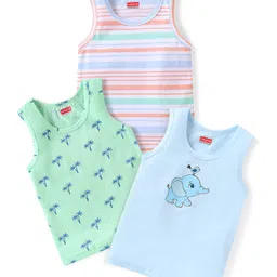 Babyhug 100% Cotton Sleeveless Sando Trees & Animal Print Pack of 3 - Multicolour-picture-25