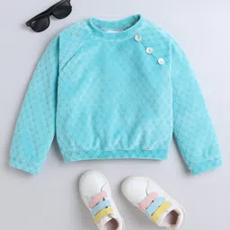 Taffykids Velvet Embossed Full Raglan Sleeves Block Floral Designed Sweatshirt - Blue-picture-22