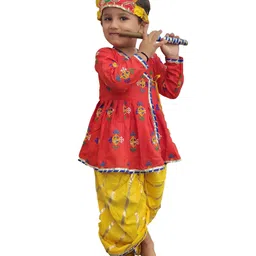 Aglare Janmashtami Theme Lace Embellished Shri Krishna Costume Set - Orange-image-96