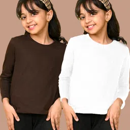 NUSYL Cotton Blend Pack Of 2 Full Sleeves Solid Tees - White & Brown-picture-11