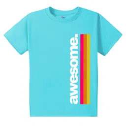 KAVEE Pure Cotton Half Sleeves Awesome Text Printed Bio Washed Tee - Sky Blue-image-42