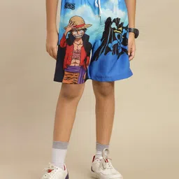 Kidsville Knit One Piece Featuring Luffy Printed Swimming Shorts - Blue-picture-15