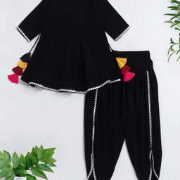 The Magic Wand Rayon Woven Three Fourth Sleeves Gota Lace Embellished Anarkali Kurti & Dhoti Set - Black-picture-33