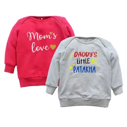 Kadam Baby Cotton Knit Diwali Theme Pack Of 2 Full Sleeves Daddys Little Patakha Text Printed Light Winter Sweatshirts - Red & Grey-picture-23