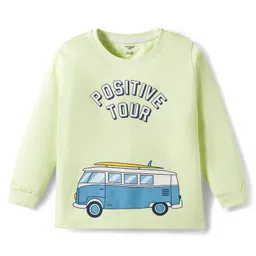 CUCUMBER Sinker Knit Full Sleeves T-Shirt & Lounge Pant Set with Vehicle & Text Print - Light Green & Blue image 2