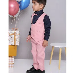 KID1 Full Sleeves Solid 4 Piece Party Suit - Pink & Navy Blue image 4