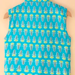 Teentaare Cotton Full Sleeves Kurta Pyjama Set with Jacket Floral & Leaf Print - Multicolour image 3