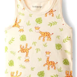 Babyoye 100% Cotton Knit Sleeveless Vests With Stripes & Animal Print Pack of 3 - Light Green & Peach image 2
