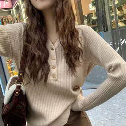 HERE&NOW Women Cream Solid Long Sleeves Sweaters image 2