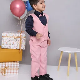 KID1 Full Sleeves Solid 4 Piece Party Suit - Pink & Navy Blue image 5