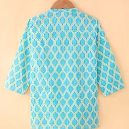 Teentaare Cotton Full Sleeves Kurta Pyjama Set with Jacket Floral & Leaf Print - Multicolour image 4