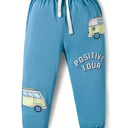 CUCUMBER Sinker Knit Full Sleeves T-Shirt & Lounge Pant Set with Vehicle & Text Print - Light Green & Blue image 4