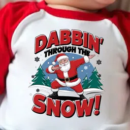 KNITROOT Cotton Knit Christmas Theme Full Raglan Sleeves Dabbin Through The Snow Text Printed Tee - Red & White image 5