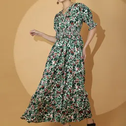 Honky Tonky Women Floral Printed Puff Sleeve Crepe Fit & Flare Maxi Dress image 3