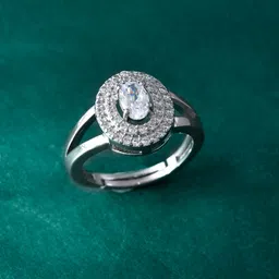 Voylla Rhodium-Plated Sparkling Elegance Glitter American Diamond Studded Solitaire Ring-picture-16