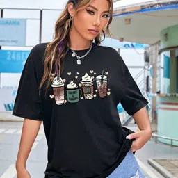 Dreambe Women 2 Printed Hooded Extended Sleeves Pockets T-shirt image 4