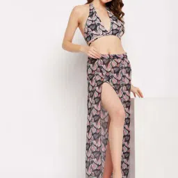 Secrets By ZeroKaata Black Printed Bikini Set With Sarong-picture-48