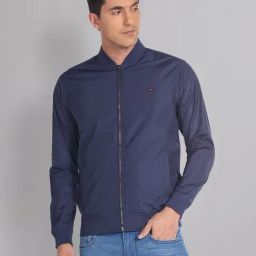 AD by Arvind Dark Blue Slim Fit Bomber Jacket-picture-23