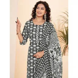 Banwaree Women Ethnic Motifs Printed Pure Cotton Kurta with Trousers & With Dupatta image 5