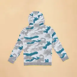 Pantaloons Junior Kids White & Green Camouflage Full Sleeves Sweater image 4