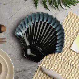 VarEesha Leher Blue Ceramic Sea Shell-Shaped Chip N Dip Serving Platter-picture-13