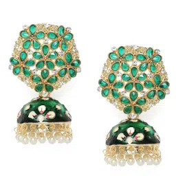 LAIDA Green & Gold-Plated Kundan Studded Dome Shaped Jhumkas image 2