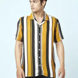 People by Pantaloons Mustard Slim Fit Striped Shirt-image-12