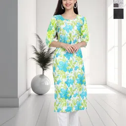 HERE&NOW Women Pack Of 3 Ethnic Motifs Printed Crepe Kurtas-picture-20