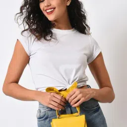 HauteSauce Yellow Textured Medium Handheld Handbag image 2