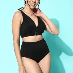 Erotissch Black Plain Bikini Set-image-58