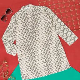Indus Route by Pantaloons Kids Off-White Linen Printed Full Sleeves Kurta-picture-47