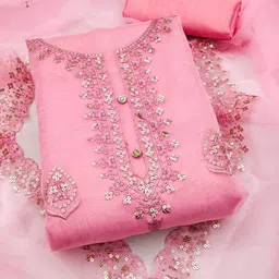 SAINOOR Floral Embroidered Sequinned Organza Unstitched Dress Material-image-8
